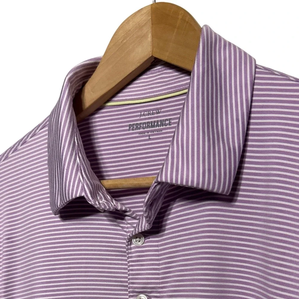 J Crew Performance Polo Golf Shirt Purple White Stripe‎ Size Large Retail: $79